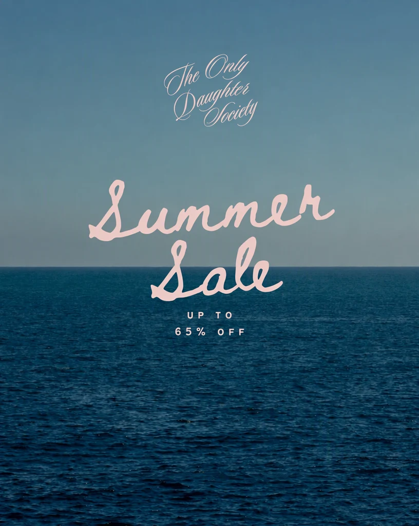 The same Summer Sale promo without the bottom caption; the headline, the 65% off line and the wordmark are unchanged, and the sea continues where the caption was.