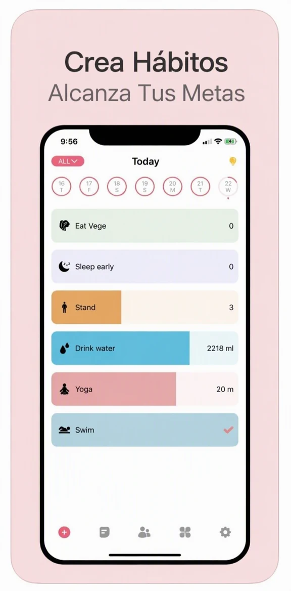 同一张 App Store 截图，手机上方的标语已改为西班牙文，手机内的习惯列表仍为英文
